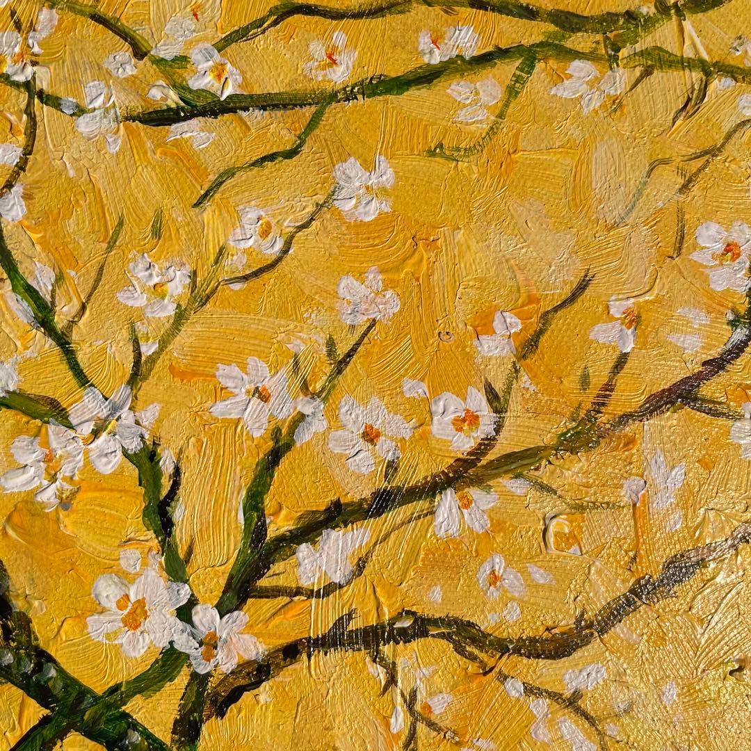 ★秀作★ 手描き油絵 ゴッホ 花咲くアーモンドの花 額付 絵画 油彩画