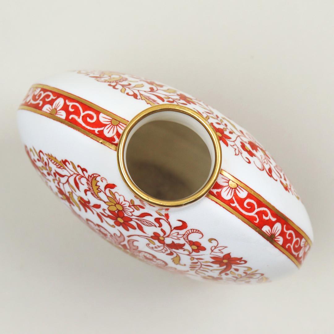 ミントン 1880年頃 ムーンフラスク／赤金彩 花卉文 四脚付花瓶