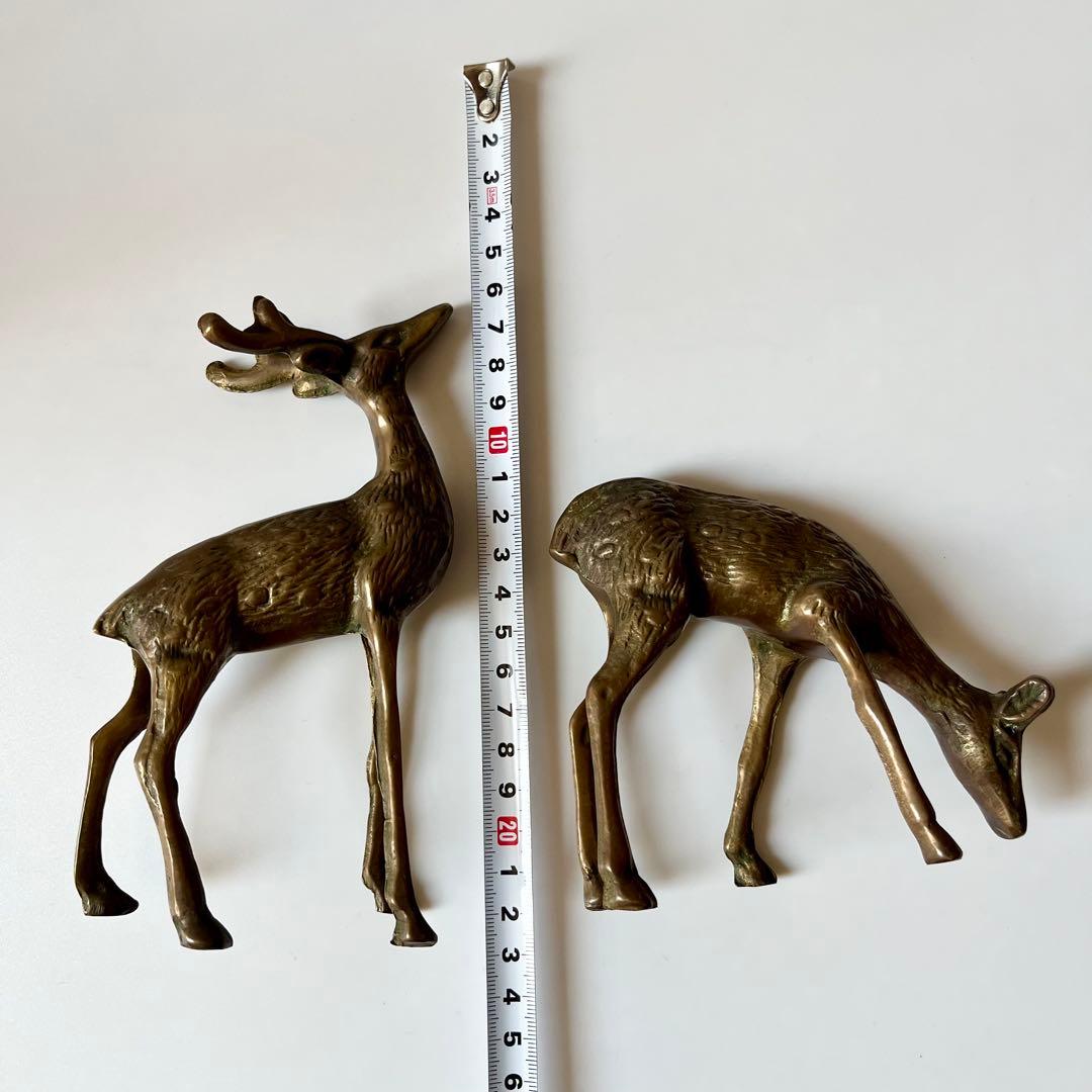 金属　真鍮　鹿　ペア　置物　中