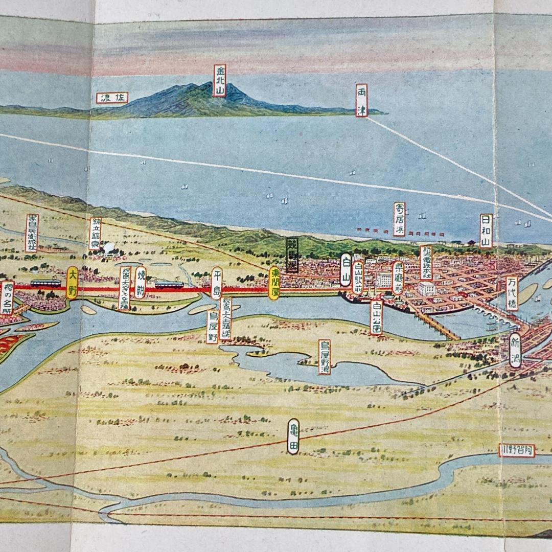 処分 貴重 新潟周辺 新潟電鐵 路線図 名所案内 金子高光 鳥瞰図 昭和8年