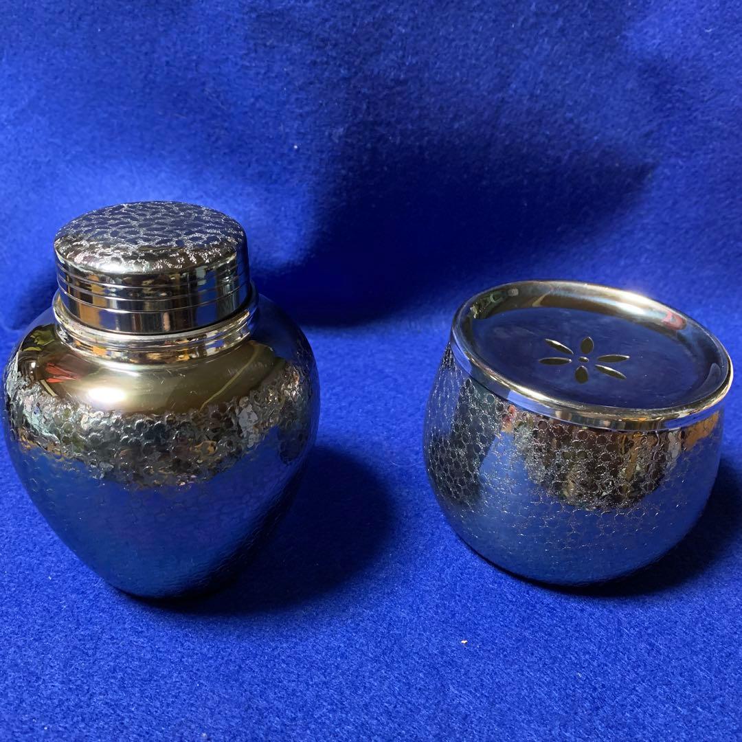 銀川堂 いぶし銀 壺型茶入れと建水 黄銅製