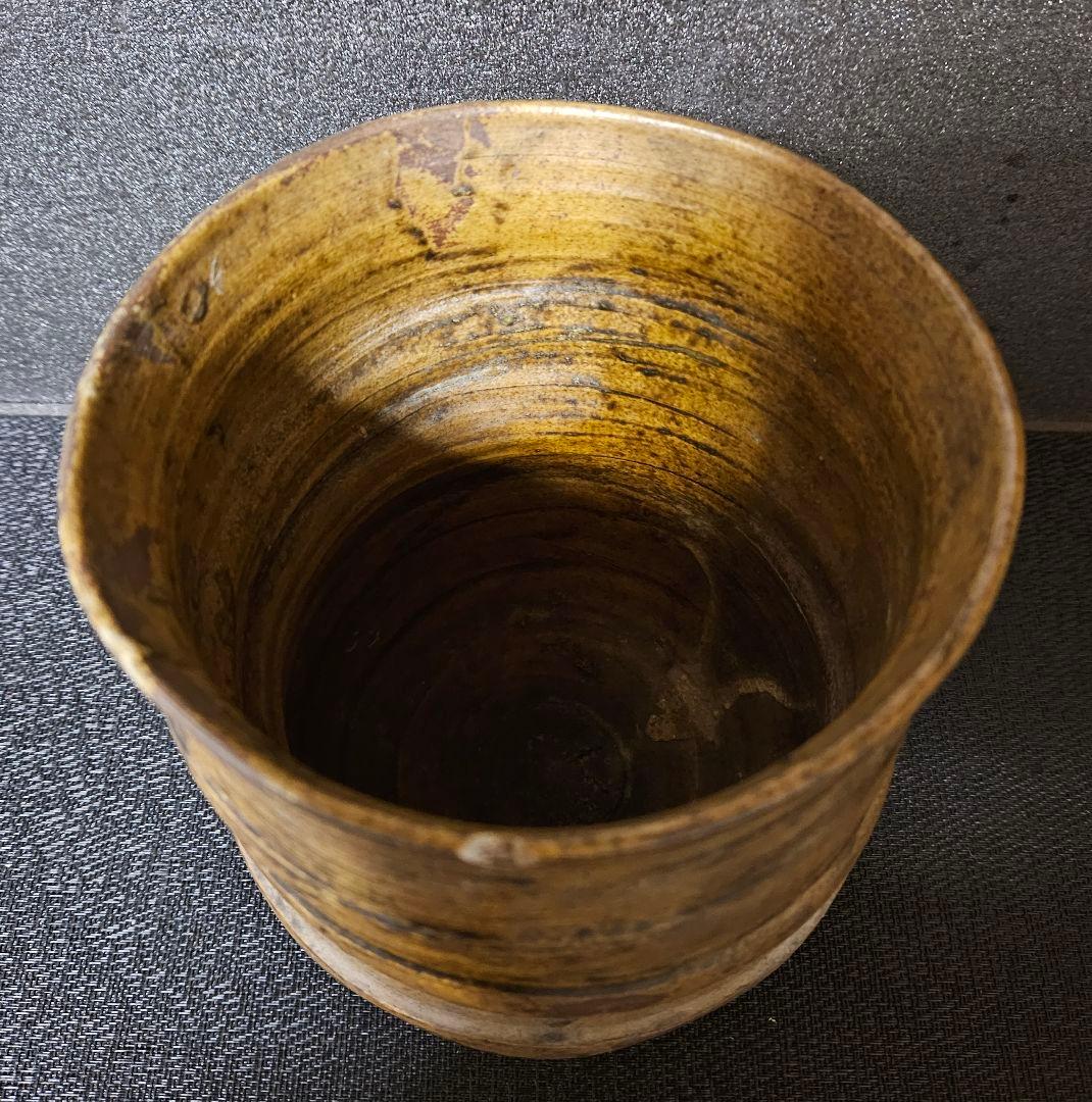 李氏朝鮮時代　韓国古美術　韓国古陶磁器　褐釉　下部面取壺　花入れ　会寧　古唐津