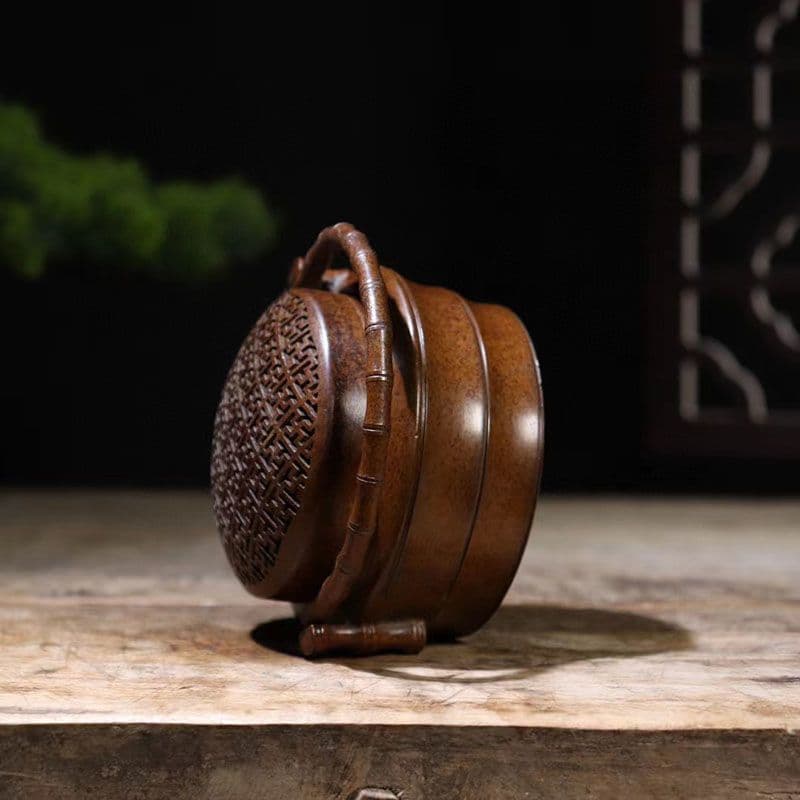 銅製 提梁暖手炉 竹節手提げ暖手炉 香炉 香道具 装飾品 工芸品 置物