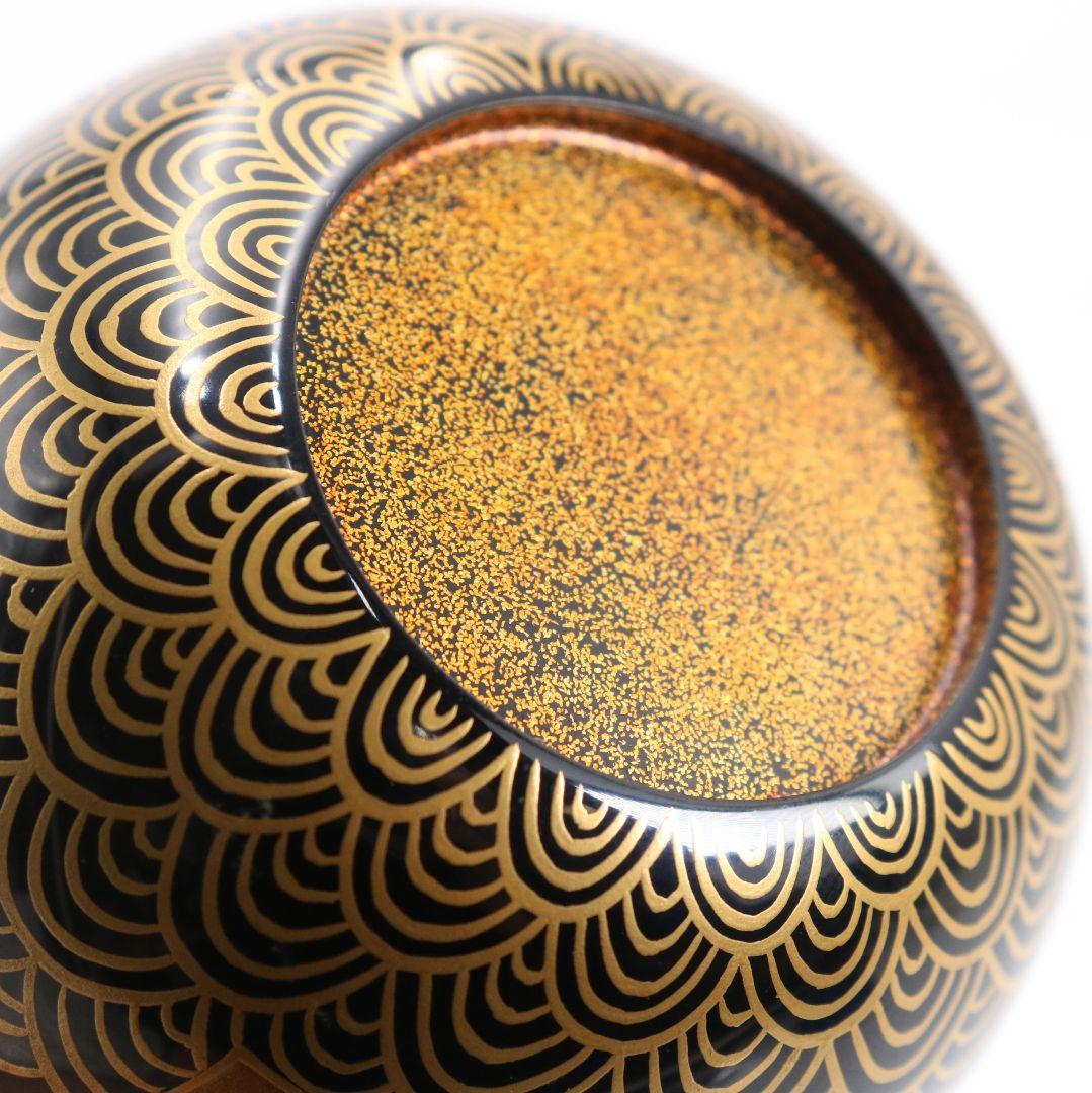 Gojyo 青海波に五君子蒔絵 中棗 松竹梅 内金梨子地 茶道具　M881