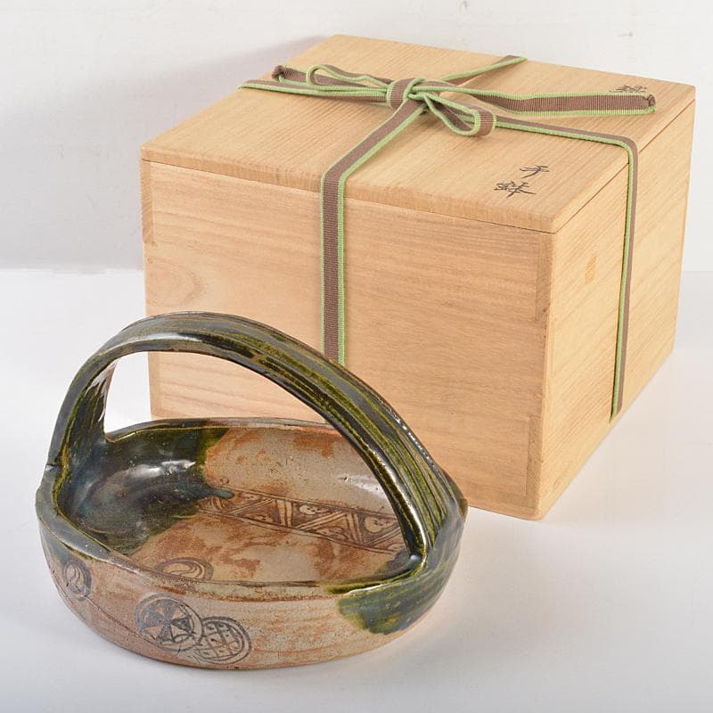 北大路魯山人作　織部焼　手鉢　黒田陶々庵識箱　M　R6736