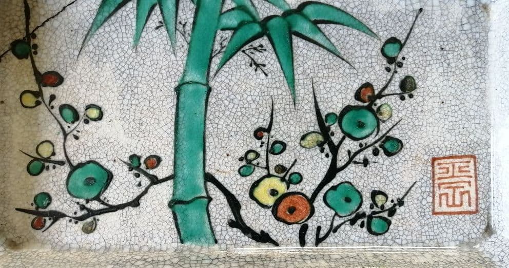 色絵角皿+猪口　5客