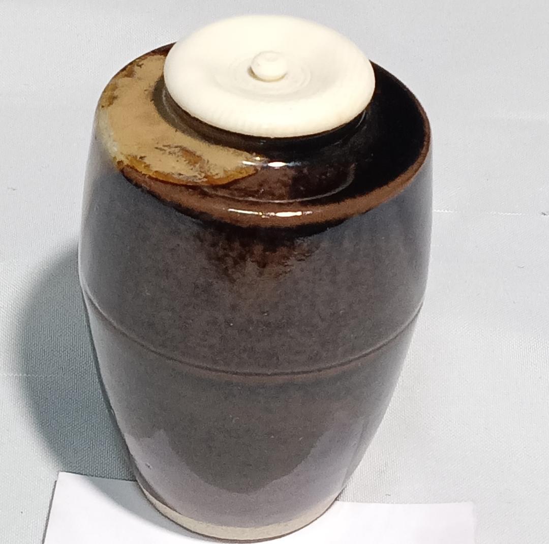 茶道具　遠州七窯　膳所焼　岩崎新定作　膳所肩衝茶入　丸龍金襴仕覆付　美品！！