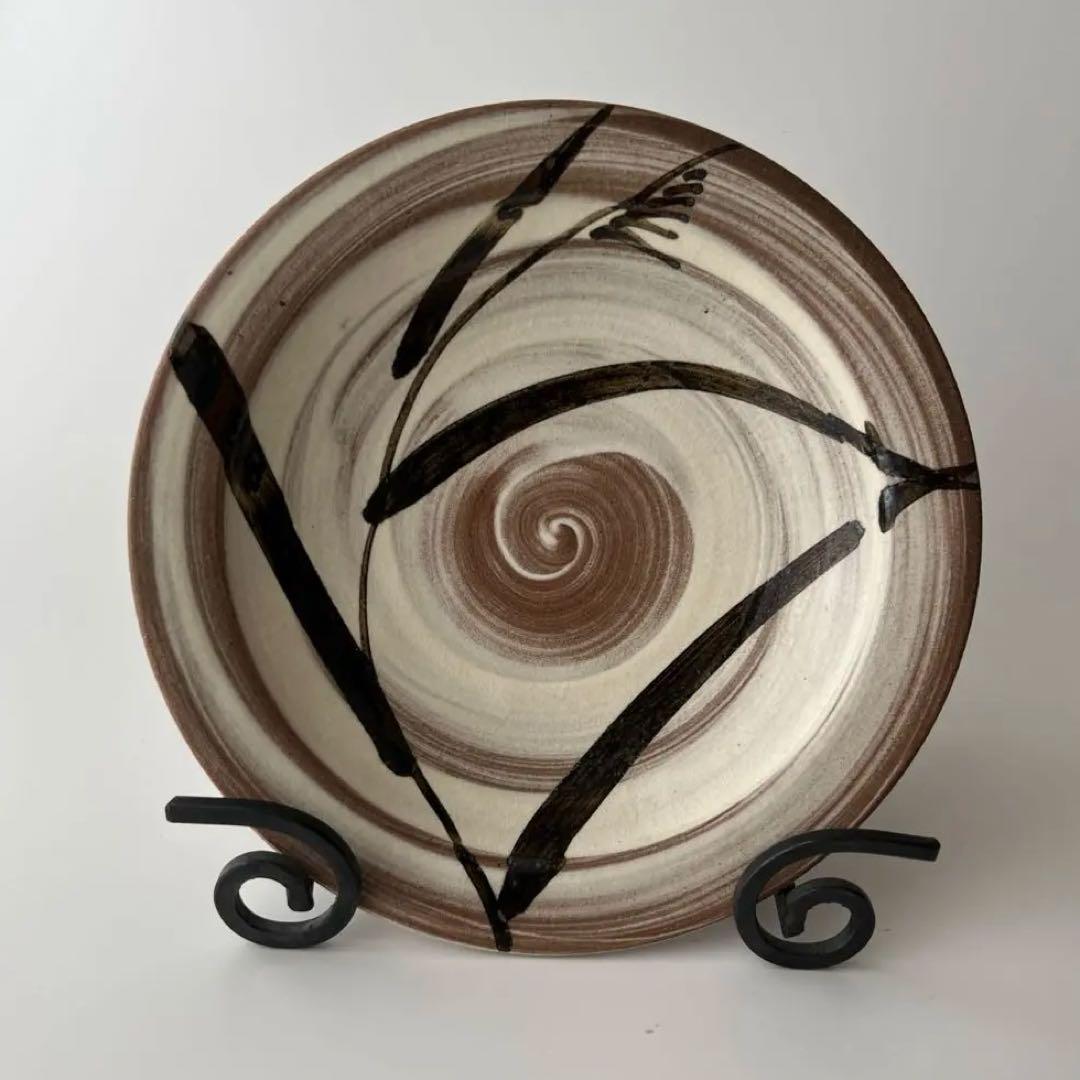 中里太郎右衛門窯　絵唐津額皿　「沢瀉、鷺」　美品