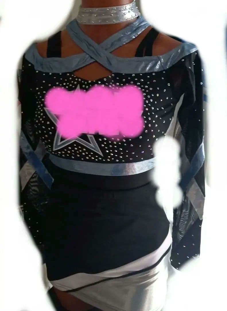 チアダンス衣装 スパンコール付き 黒と青