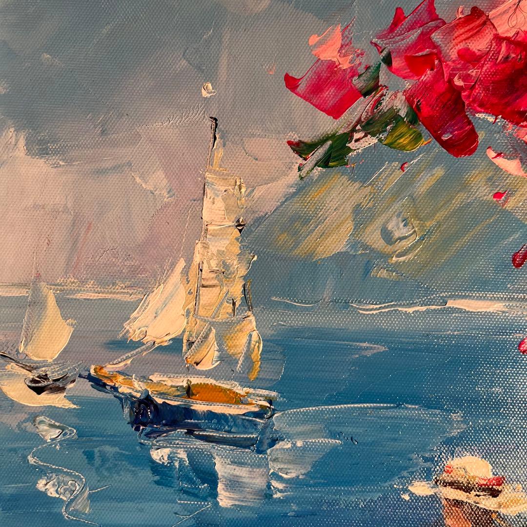 手書き油絵 窓辺の風景 額付 絵画 インテリア 油彩画