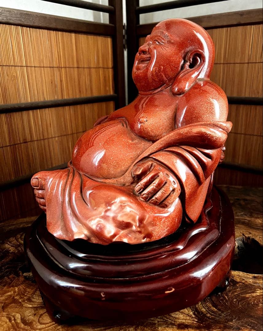 神仏道美術 山梨県 伝統工芸品 甲州水晶 赤茶金石 布袋尊 神仏像 約12㎏