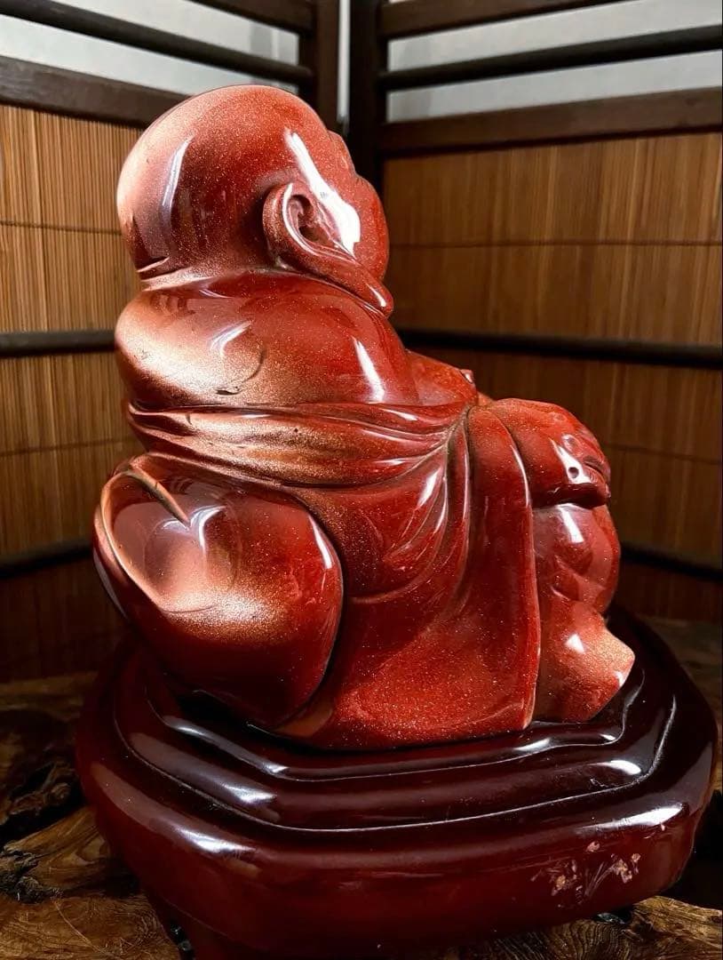 神仏道美術 山梨県 伝統工芸品 甲州水晶 赤茶金石 布袋尊 神仏像 約12㎏