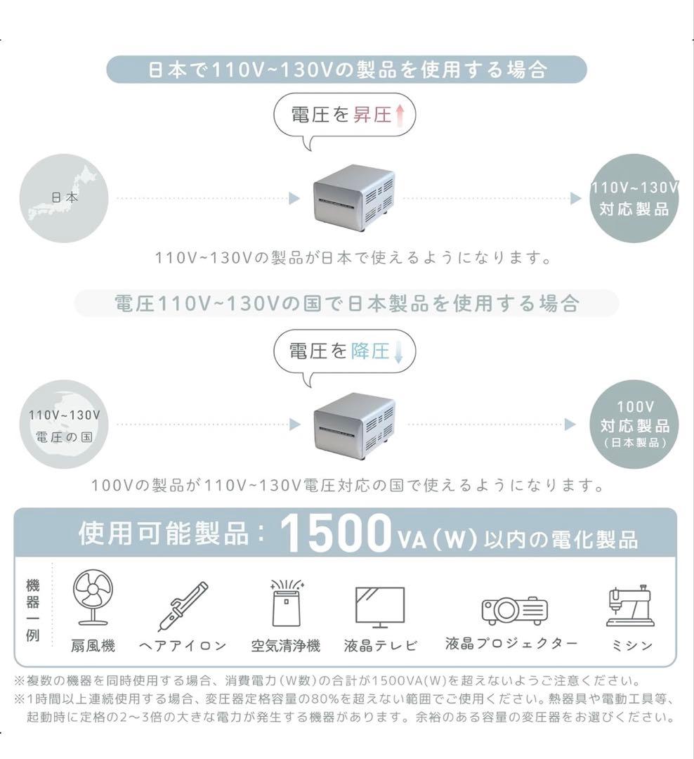 【値下げ】海外・国内兼用変圧器 1500VA（100V⇆110〜130V）