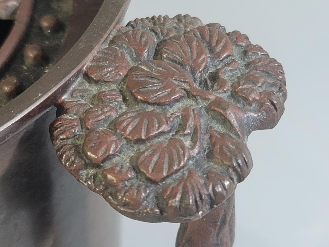 煎茶 銅 楼閣山水紋 霊芝手付 建水 琢斎造 DT322