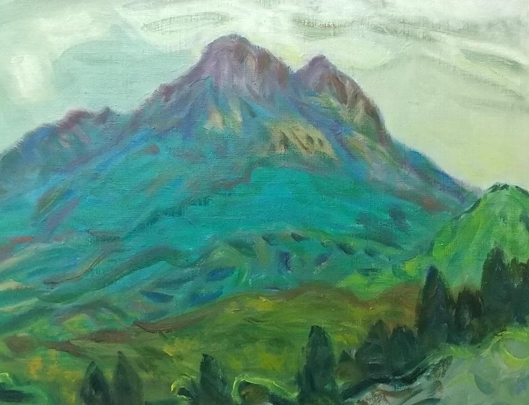 油絵「由布岳」F8 絵画