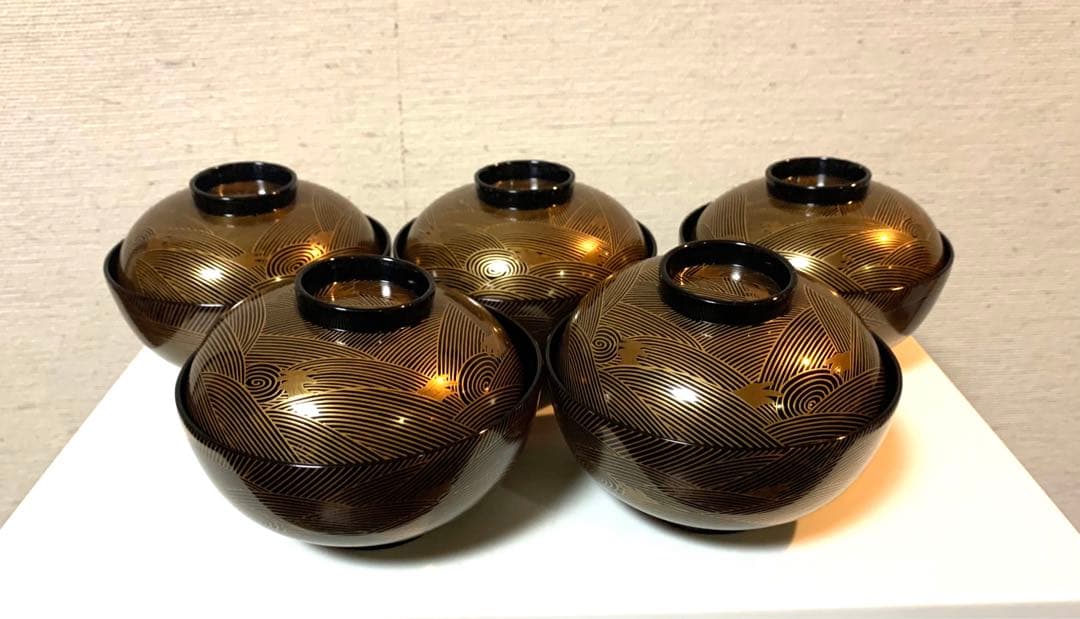 輪島塗　汁椀　5客揃　金波蒔絵文様