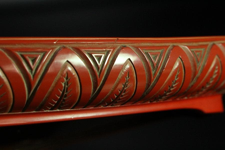 仿古 堆朱 刻 梅下女人紋 菱盆(K-LC479)