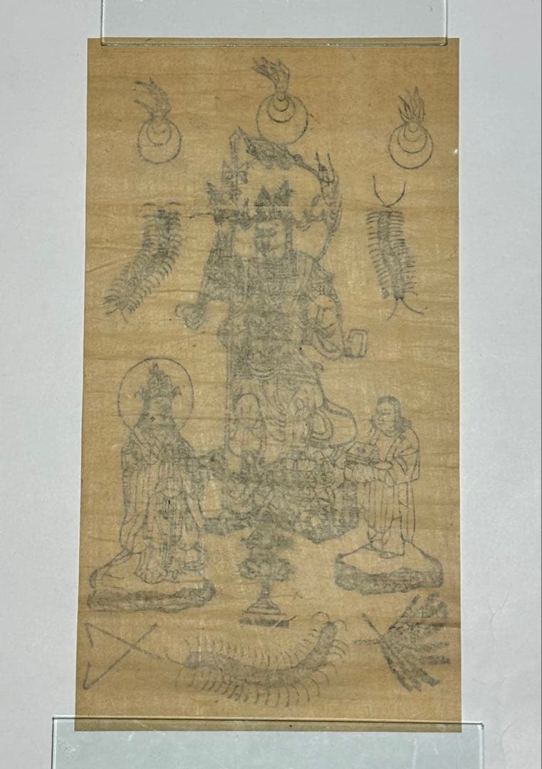 「鞍馬山 毘沙門天三尊図」木版画 1枚|木版刷り 仏画 仏教美術 江戸時代 和本