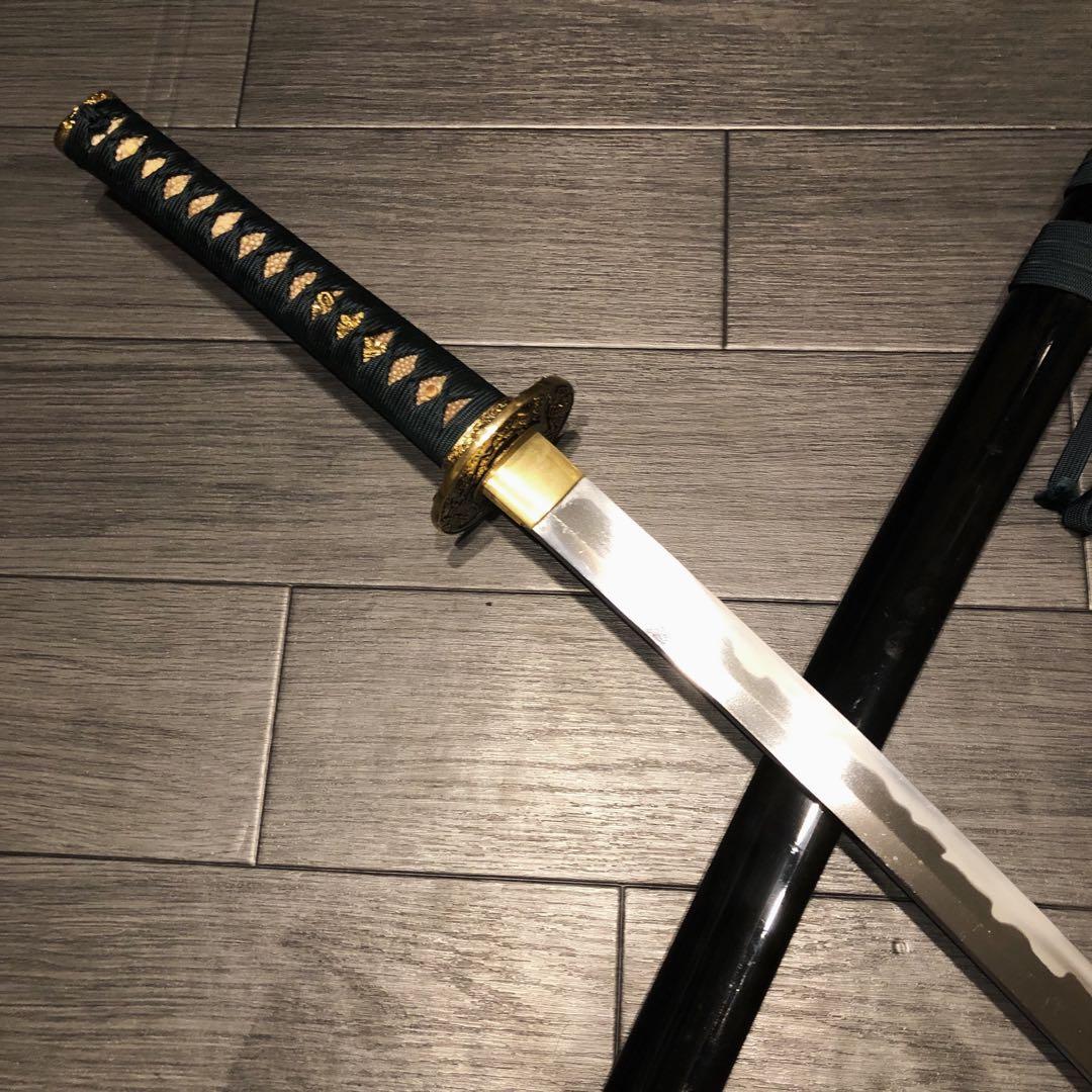 高級模造刀　高級居合刀　緑金拵え　亜合金刀身　居合刀