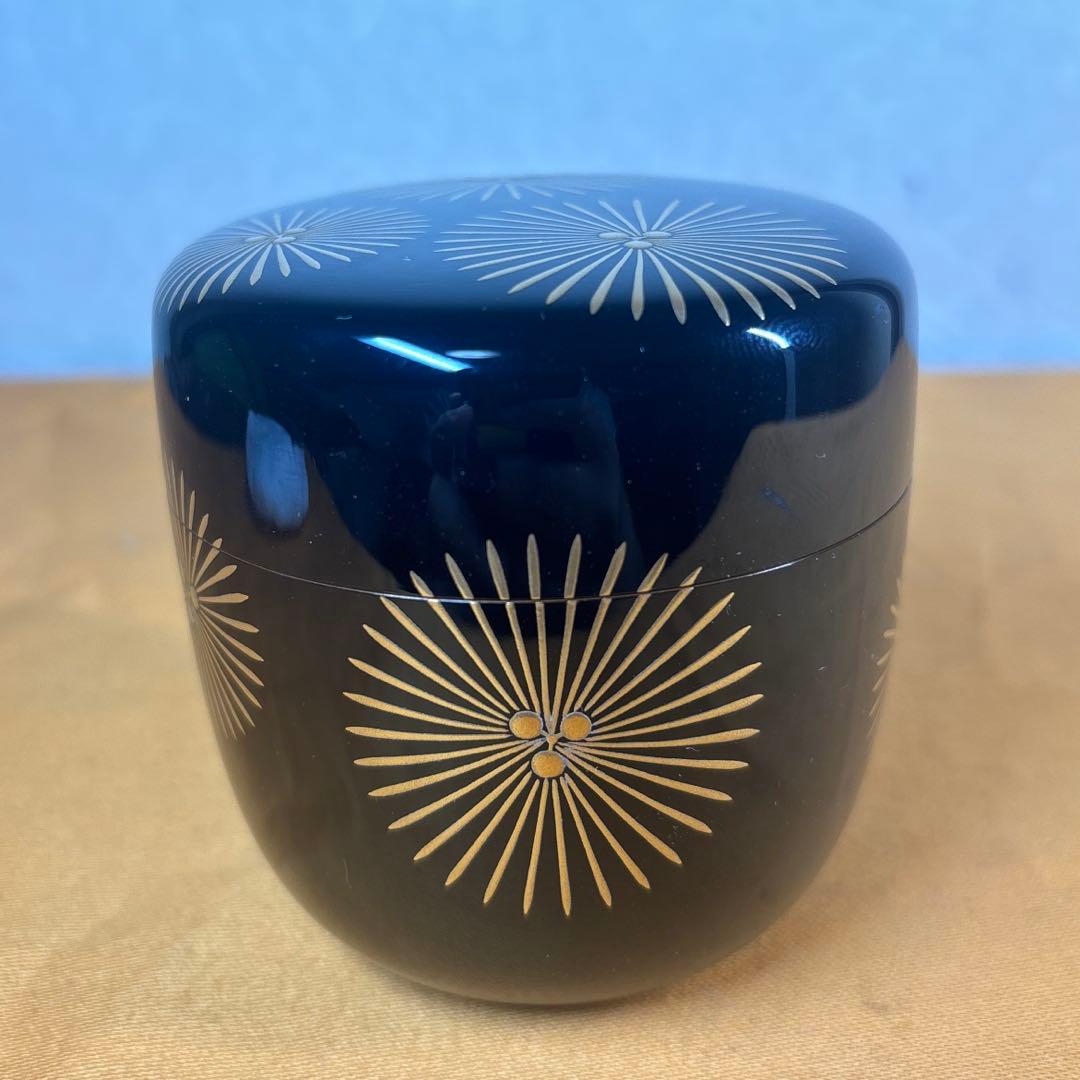 茶道具　輪島塗師　一后一兆作　唐松蒔絵棗　共箱　共布　美品