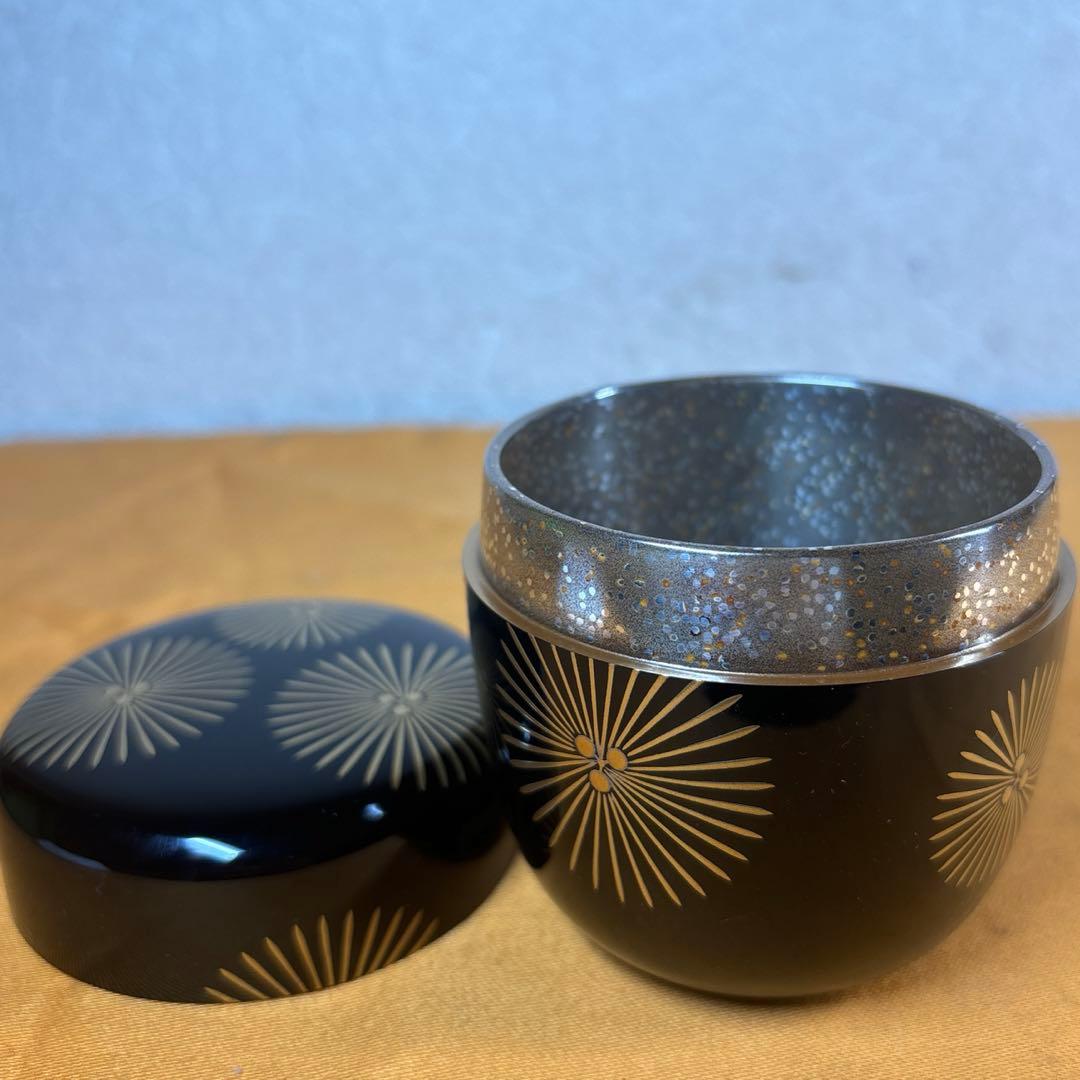 茶道具　輪島塗師　一后一兆作　唐松蒔絵棗　共箱　共布　美品