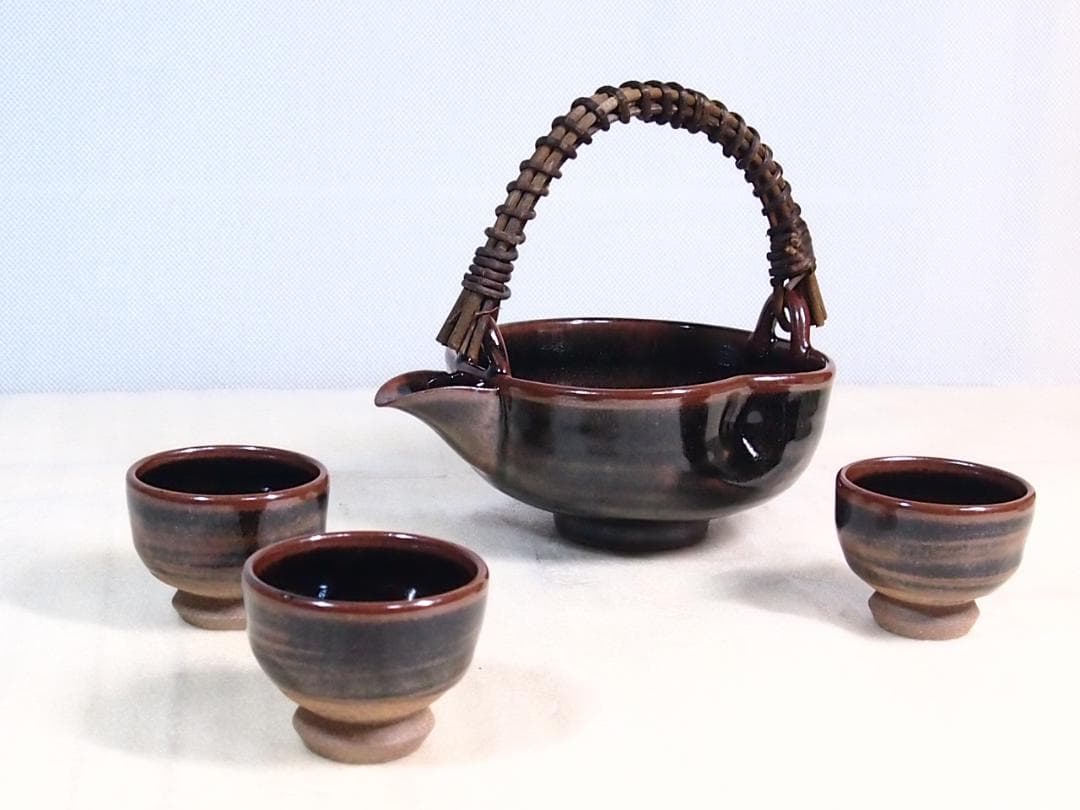 【未使用】薩摩焼 沈壽官窯 十五代沈壽官 酒次＆盃3客 千代香/銚子/片口 酒器