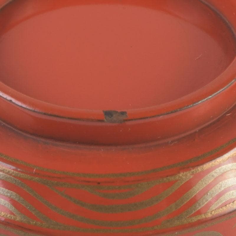 時代根来　朱塗　山水人物蒔絵　杯　盃　在銘　共箱　C　9394