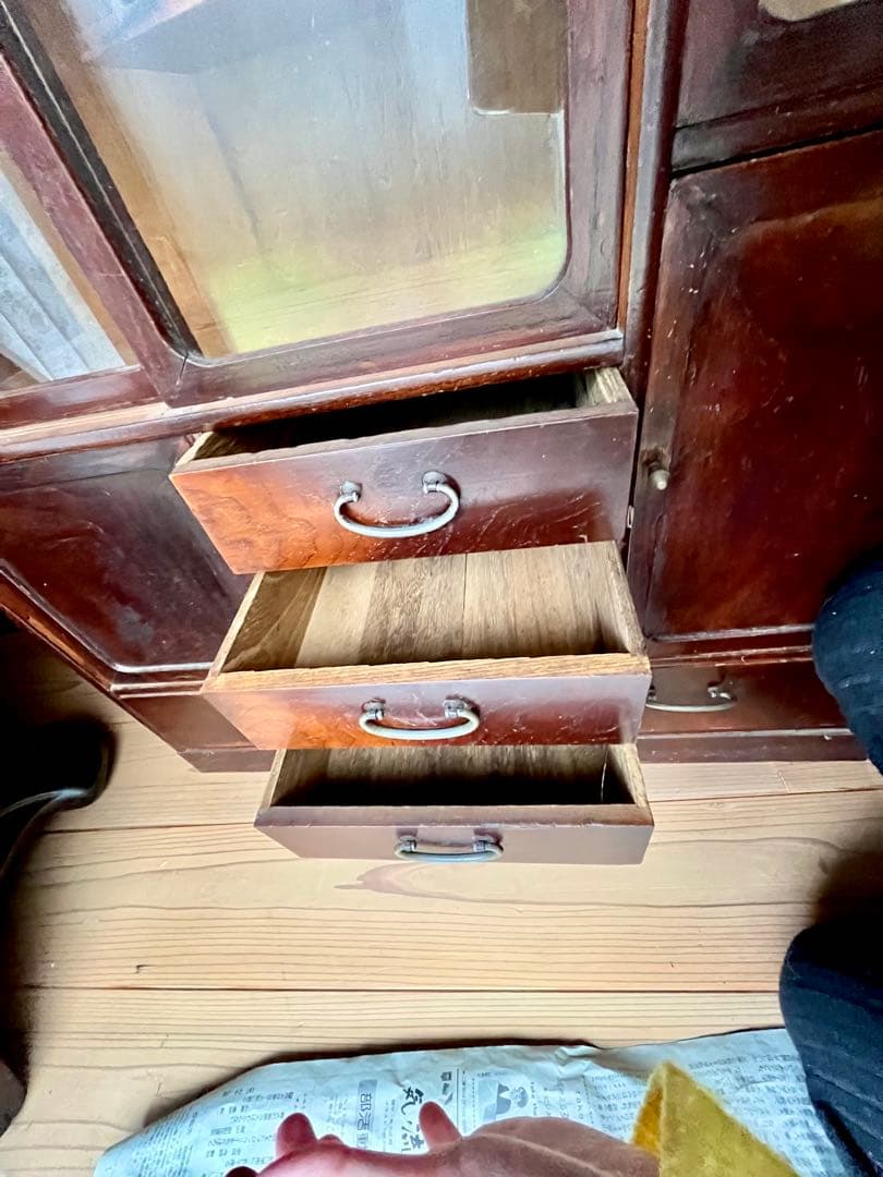 昭和レトロ 茶箪笥 水屋箪笥 ガラス戸収納棚 和家具 ヴィンテージ