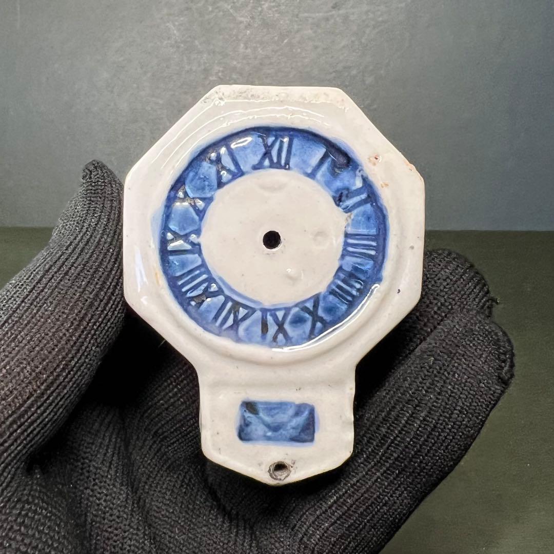 明治-大正期 八角形 時計文 水滴◎染付 書道具 古道具 時代物骨董◎古道具庵々