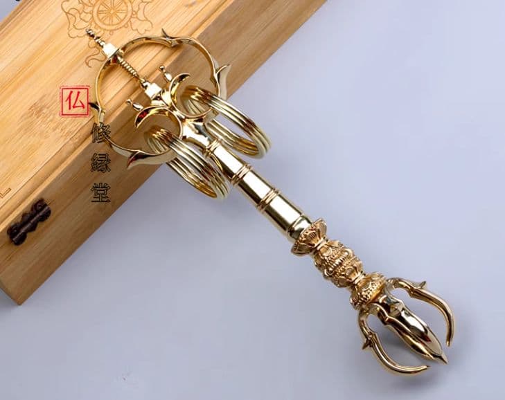 【修縁堂】密教法具 真言宗 法器 錫杖 五鈷杵 密教法具古美術品