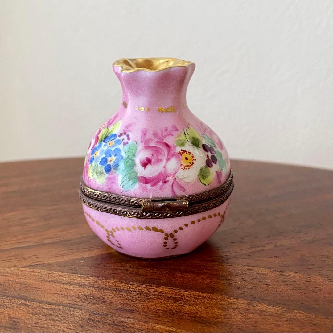 フランス製 ヴィンテージ リモージュボックス 香水瓶入り 手描き 花柄 金彩