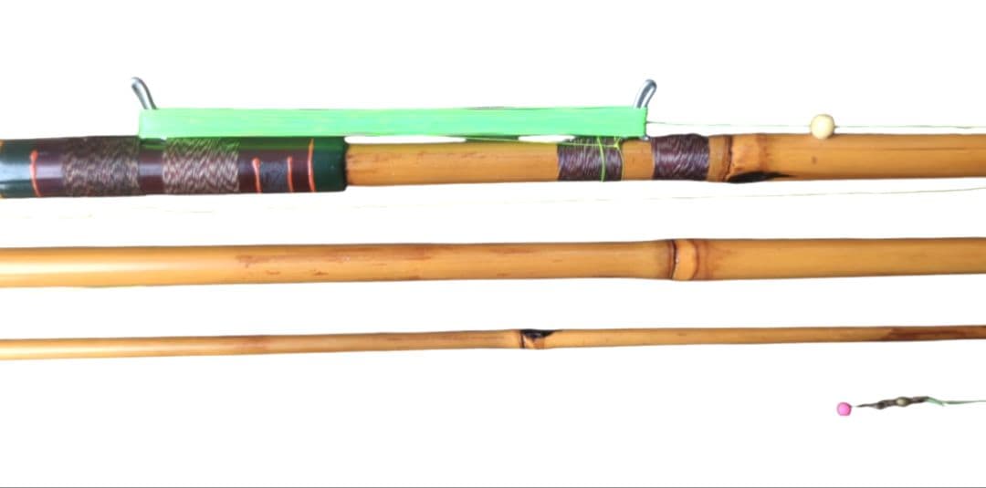 利一作 手ばね竿 中通し竿 印籠継 3本継 ハゼ 竹竿 和竿 布袋竹 美品