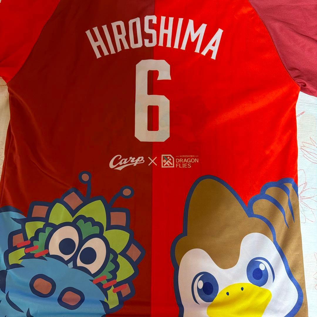 広島ドラゴンフライズ　 カープコラボ　ユニフォーム ベースボールシャツ　L