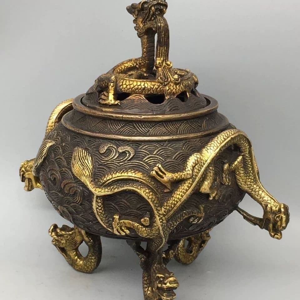 銅製 三足龍薫香炉 茶道香炉 装飾品 工芸品 置物