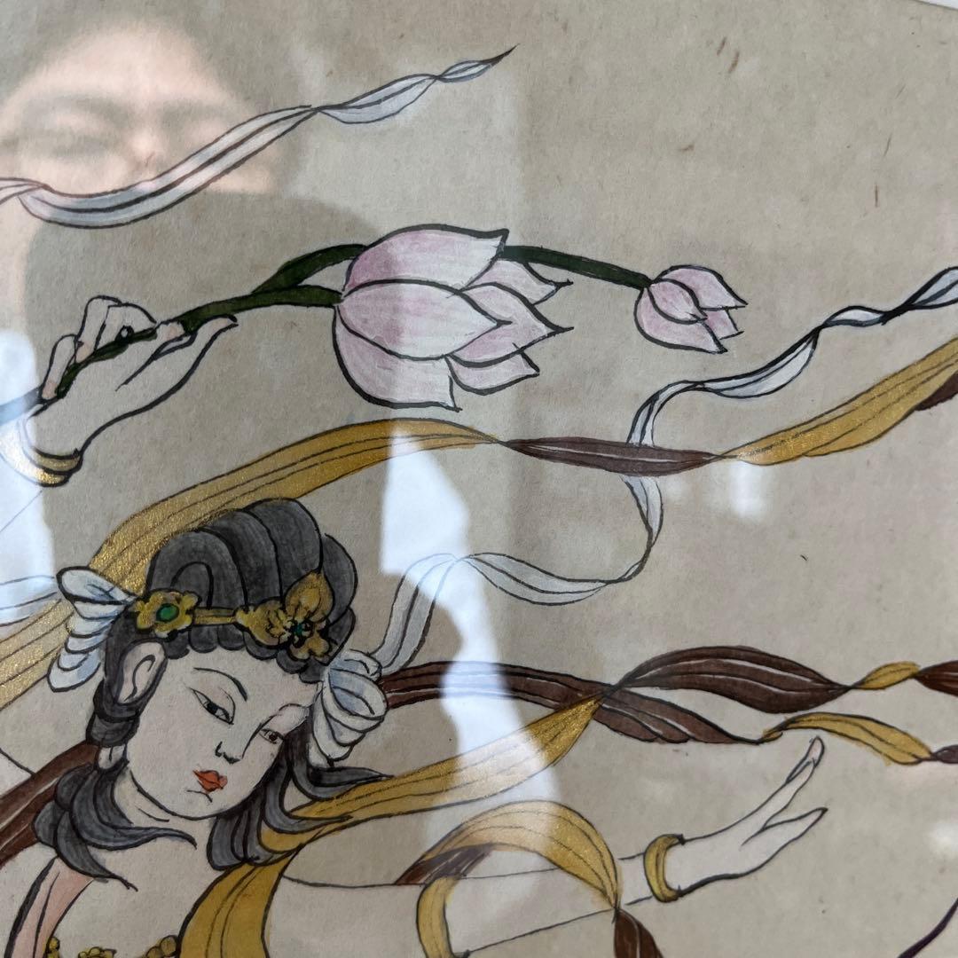 仏画 神話の美しい手書き絵画 額縁付き　壁掛け紐付きA3サイズ