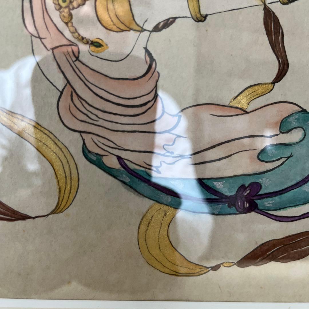 仏画 神話の美しい手書き絵画 額縁付き　壁掛け紐付きA3サイズ