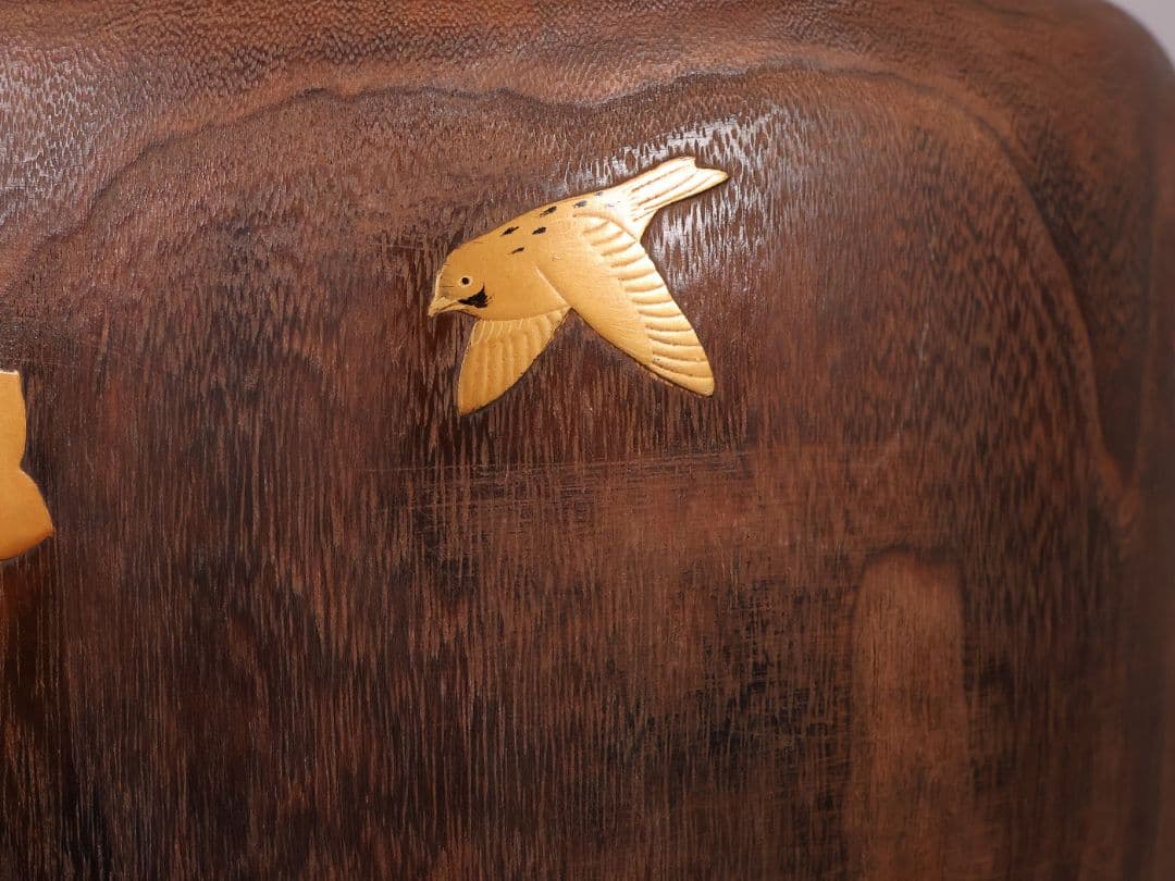 花鳥蒔絵 螺鈿細工 桐火鉢 幅31cm 高20cm 金蒔絵 漆芸 草花【MB68