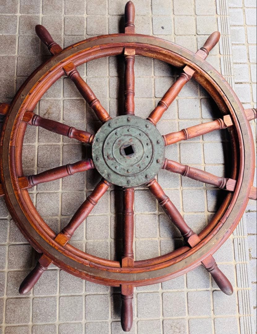 アンティーク　船舵　船輪　ビンテージ　ハンドル　木製　大型船