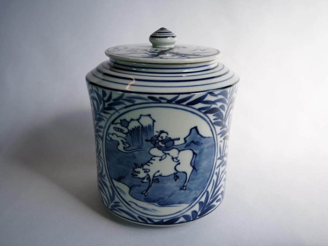 表千家久田家12代尋牛斎宗也御書付『染付十牛ノ図皆具』膳所焼陽炎園 岩崎新定造