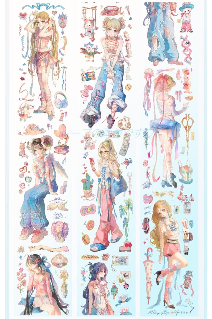 ☆のこり１☆J709＃重生之梦(贝壳光)一木一横切り売り海外人物マステ女の子