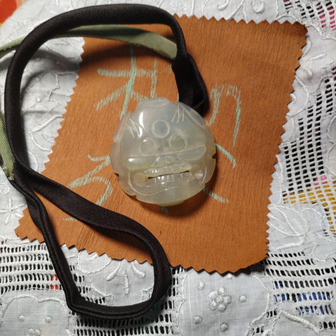 《玉石彫刻、ペンダント》（アンティーク）中国鍾馗、開運や魔除、御守り1808