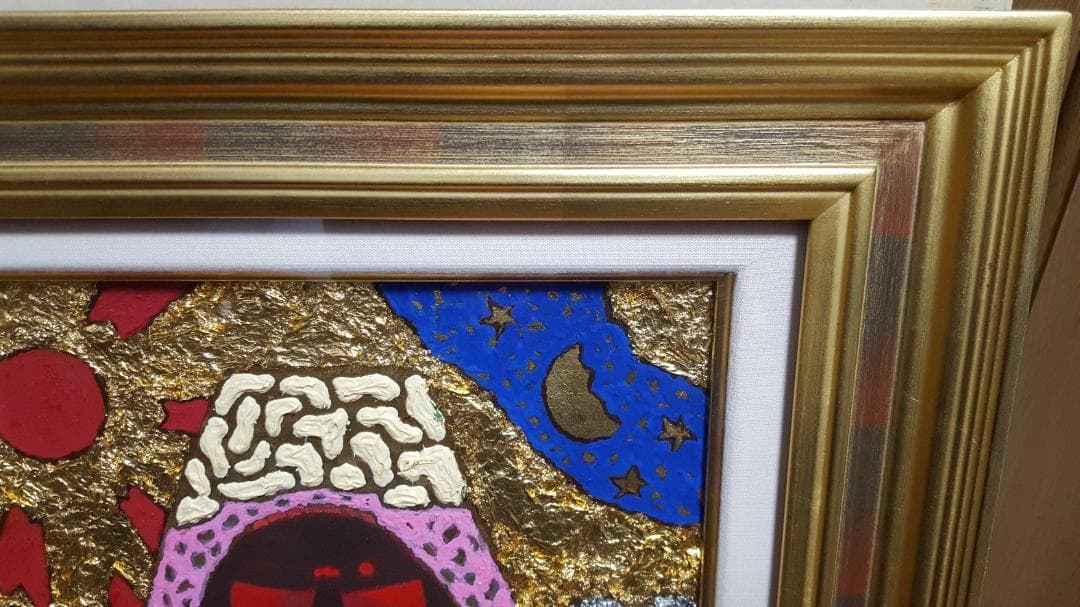 【真作】 大杉真司　「見つめて富士左馬」　油彩 ＋ 金箔・プラチナ箔