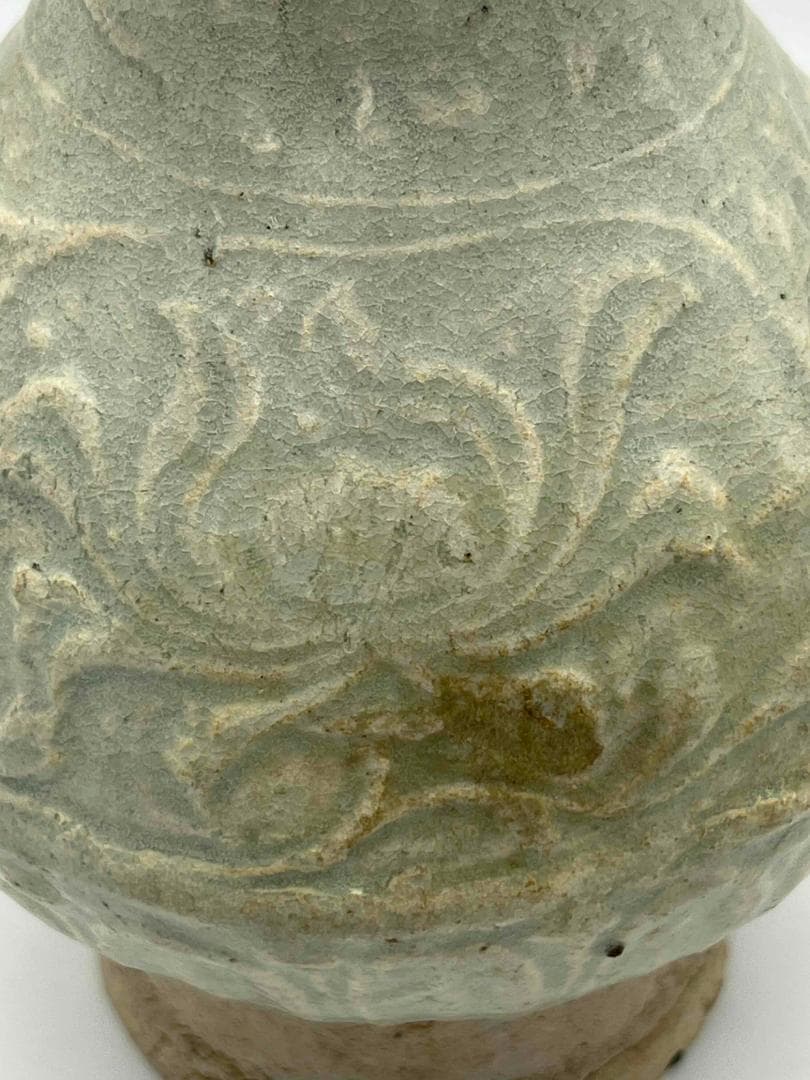 北宋時代　青白磁刻花牡丹文双耳瓶　景徳鎮　影青　唐物　古賞物(E-76)