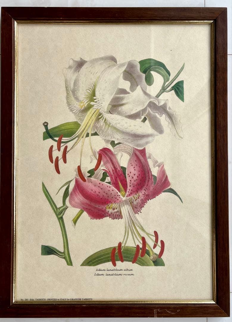 百合の絵画 ゴールド入り木製フレーム　イタリアFIORI製