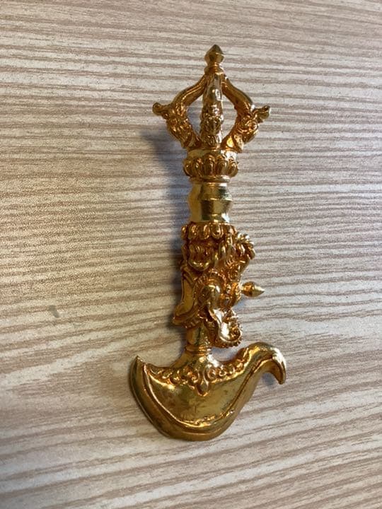 《 チベット密教　新品 》 カルタリ　金メッキ　龍　金剛杵　s66