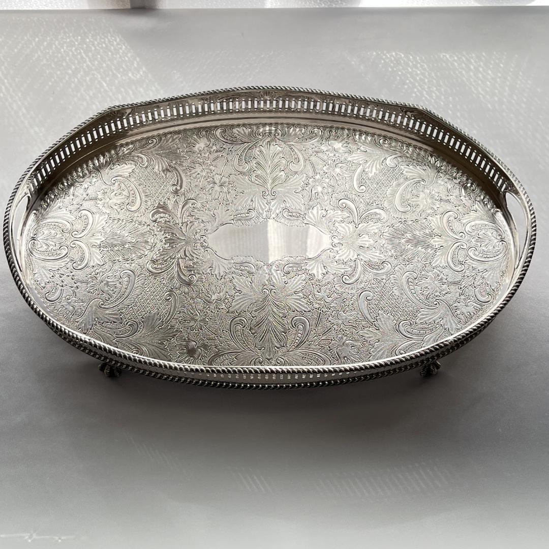 【英国】 ギャラリートレー オーバル型 41cm 装飾フット