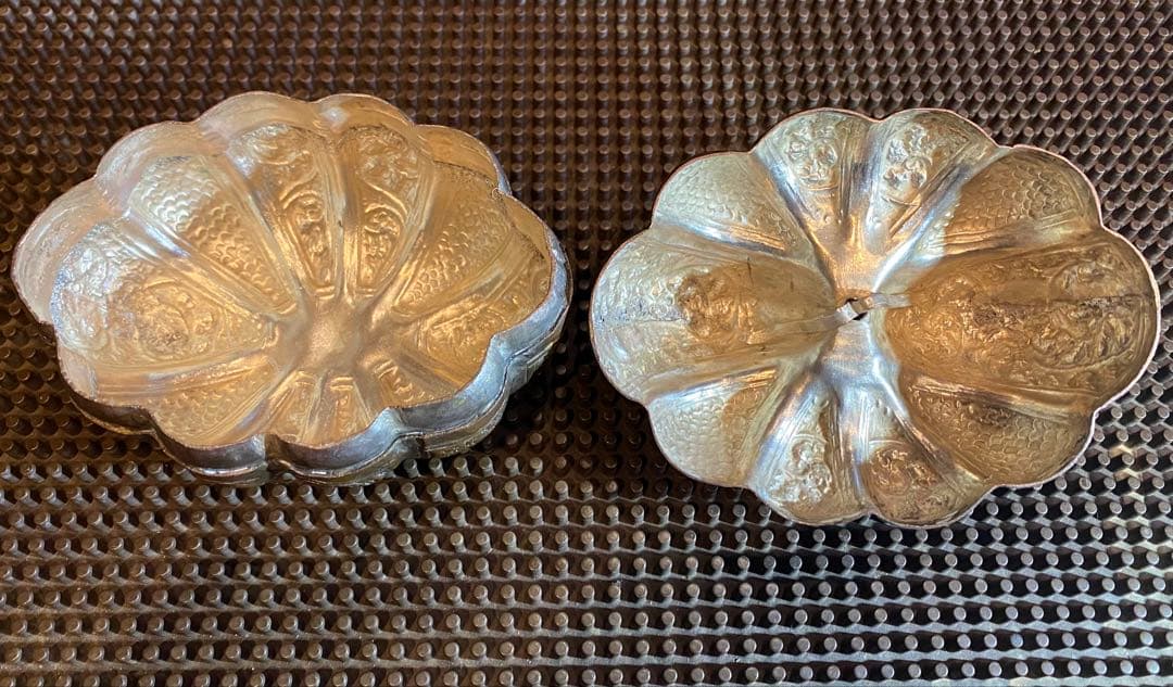 銅銀メッキ　パンプキンBox鑑賞台座付 ヴィンテージ　レア 中国　台湾茶器