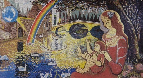 阿部盛有、【虹の郷】、希少な額装用画集より、新品額装付、状態良好