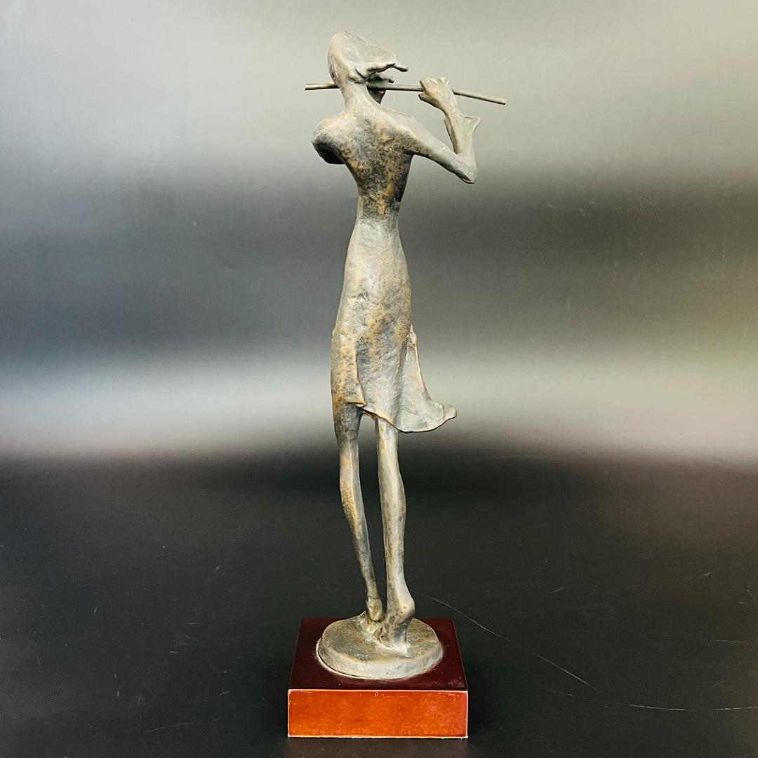 ブロンズ彫刻 フルートを吹く女性像 銅製 ミッドセンチュリーモダン R8SB28