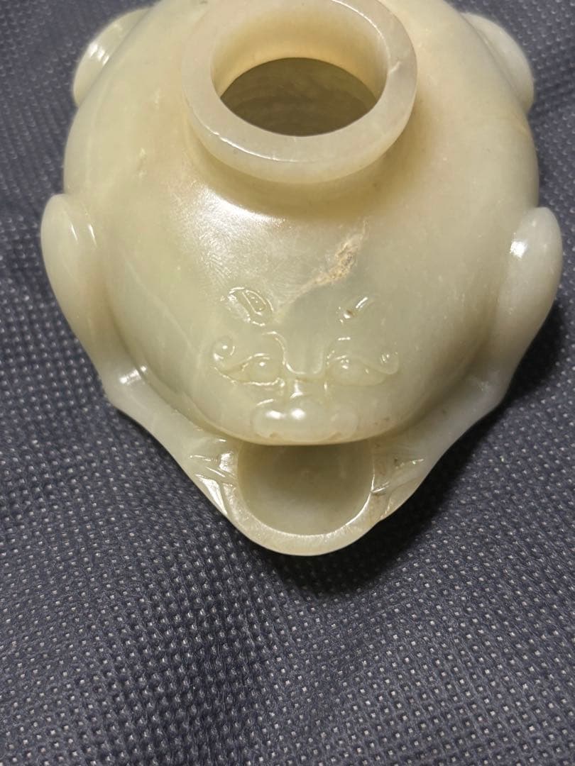 中国古美術品　清の時代　和田青白玉 砡　水滴　水盂 蘇工　349g